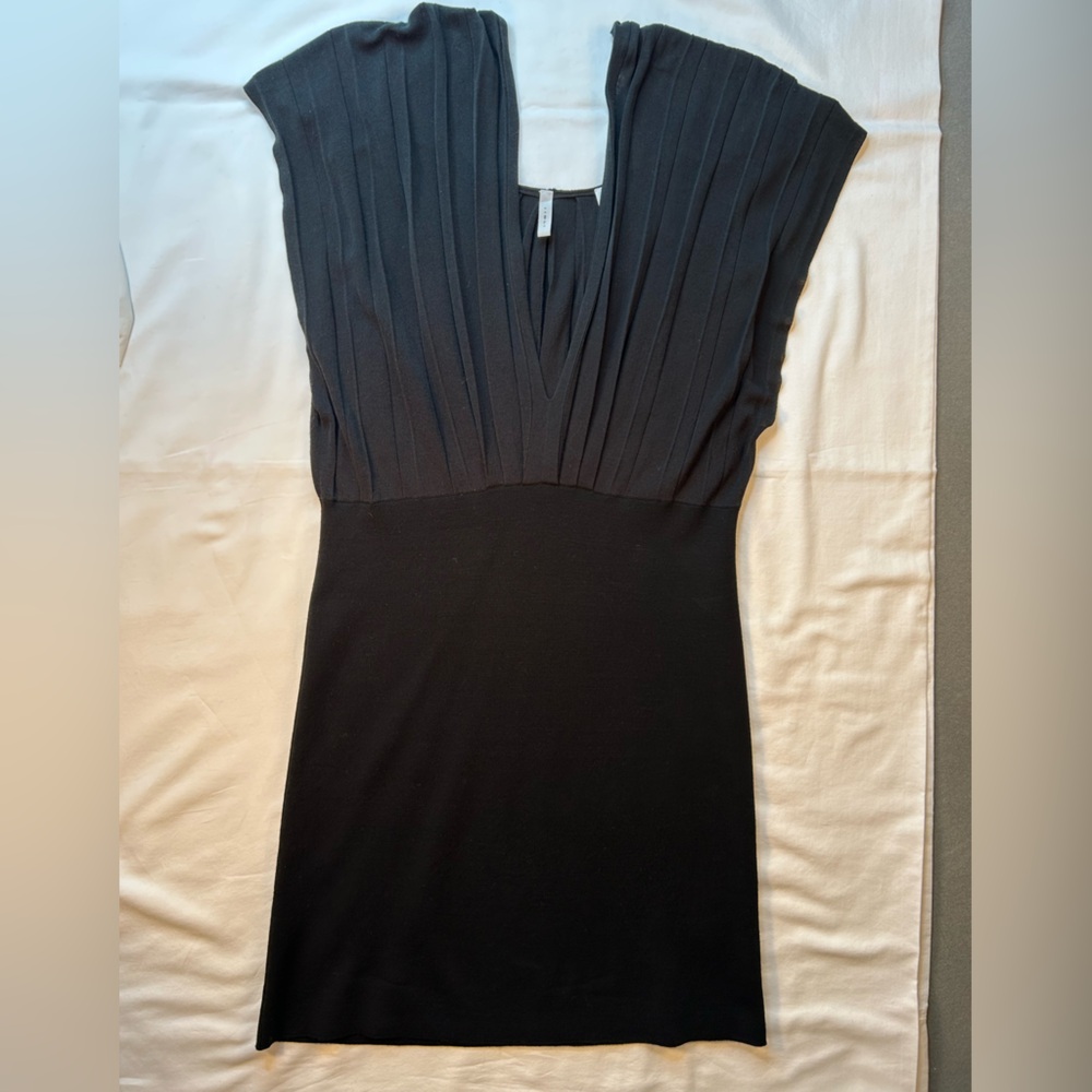 Lisli Black Wool Knit Plunge fitted Mini Dress, Vintage, Rare,‎  size Large